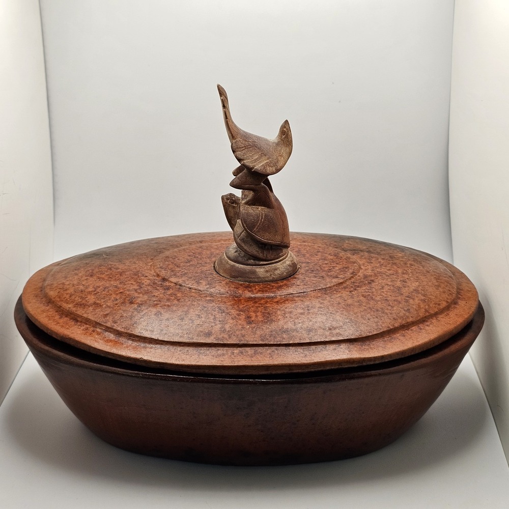 Vintage MCM  Pottery Craft Stoneware 3 Compartment Serving Dish With Lid Finial